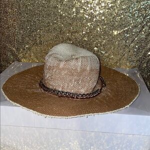 Brown and Cream Wide Brim Hat